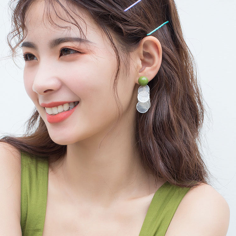 Sterling Sier Cream Green Natural Shell Earrings