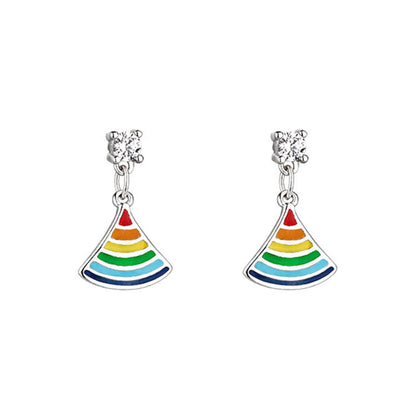 Sterling Sier Rainbow Fan Fashion Rhinestone Earrings