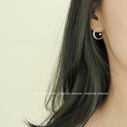 Entire Sterling Sier Gold-plated Moon Zircon Simple Earrings