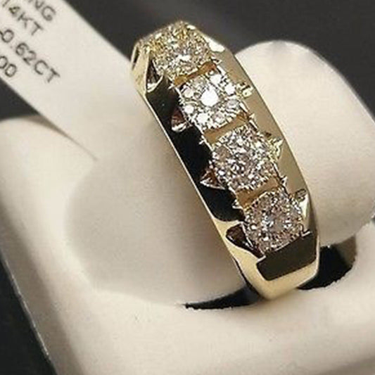 Women's & Men's Gold Zircon Fashion Micro Inlay Engagement Wide Rings