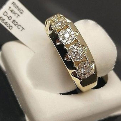Women's & Men's Gold Zircon Fashion Micro Inlay Engagement Wide Rings