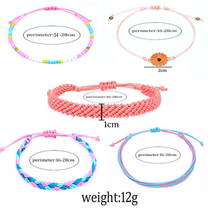 Waterproof Wax Line Woven Sunflower Daisy Mixed Color Bracelets
