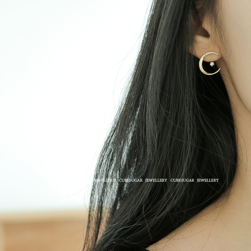 Entire Sterling Sier Gold-plated Moon Zircon Simple Earrings