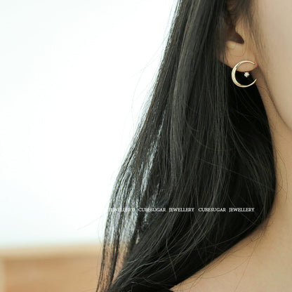 Entire Sterling Sier Gold-plated Moon Zircon Simple Earrings