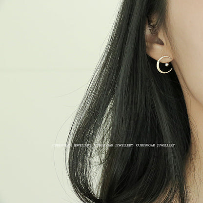 Entire Sterling Sier Gold-plated Moon Zircon Simple Earrings