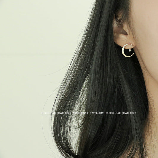 Entire Sterling Sier Gold-plated Moon Zircon Simple Earrings