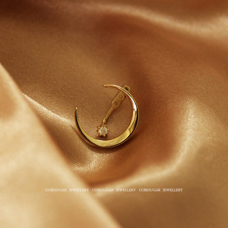 Entire Sterling Sier Gold-plated Moon Zircon Simple Earrings