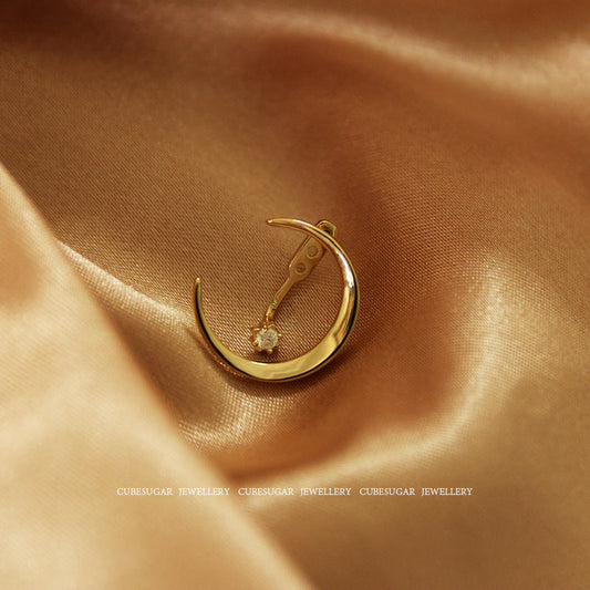 Entire Sterling Sier Gold-plated Moon Zircon Simple Earrings