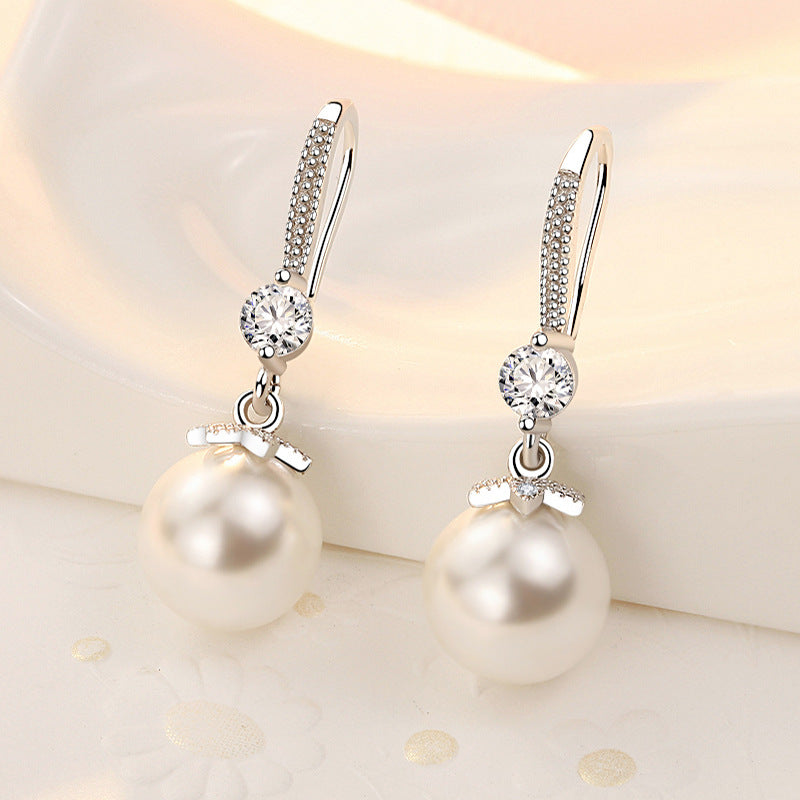 Pearl Female Eardrop White Copper Sier Plated Earrings