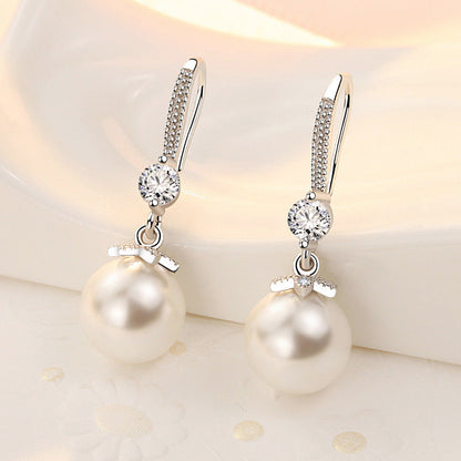 Pearl Female Eardrop White Copper Sier Plated Earrings