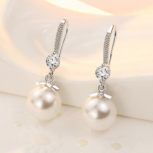 Pearl Female Eardrop White Copper Sier Plated Earrings