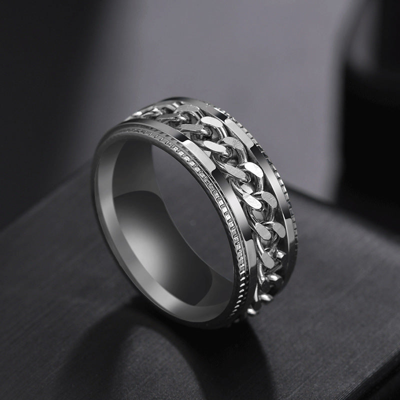 Men's Titanium Steel Rotatable Chain Embossed Ornament Rings