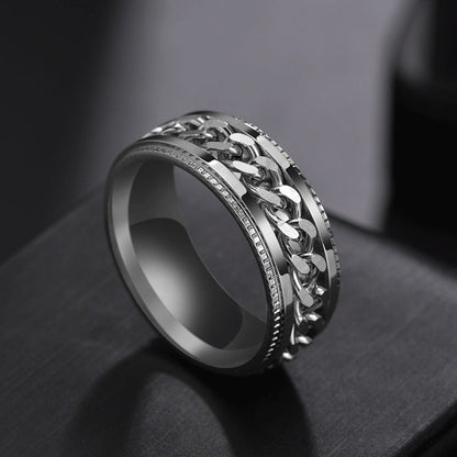 Men's Titanium Steel Rotatable Chain Embossed Ornament Rings