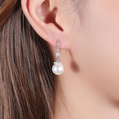 Pearl Female Eardrop White Copper Sier Plated Earrings