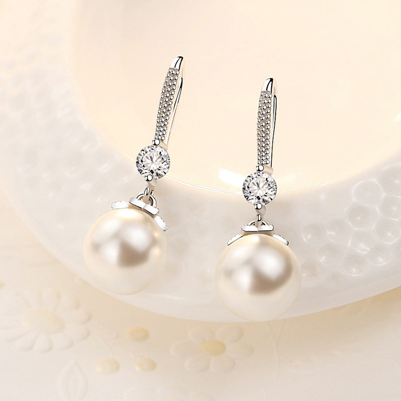 Pearl Female Eardrop White Copper Sier Plated Earrings