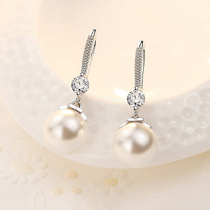 Pearl Female Eardrop White Copper Sier Plated Earrings