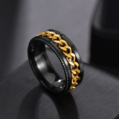 Men's Titanium Steel Rotatable Chain Embossed Ornament Rings