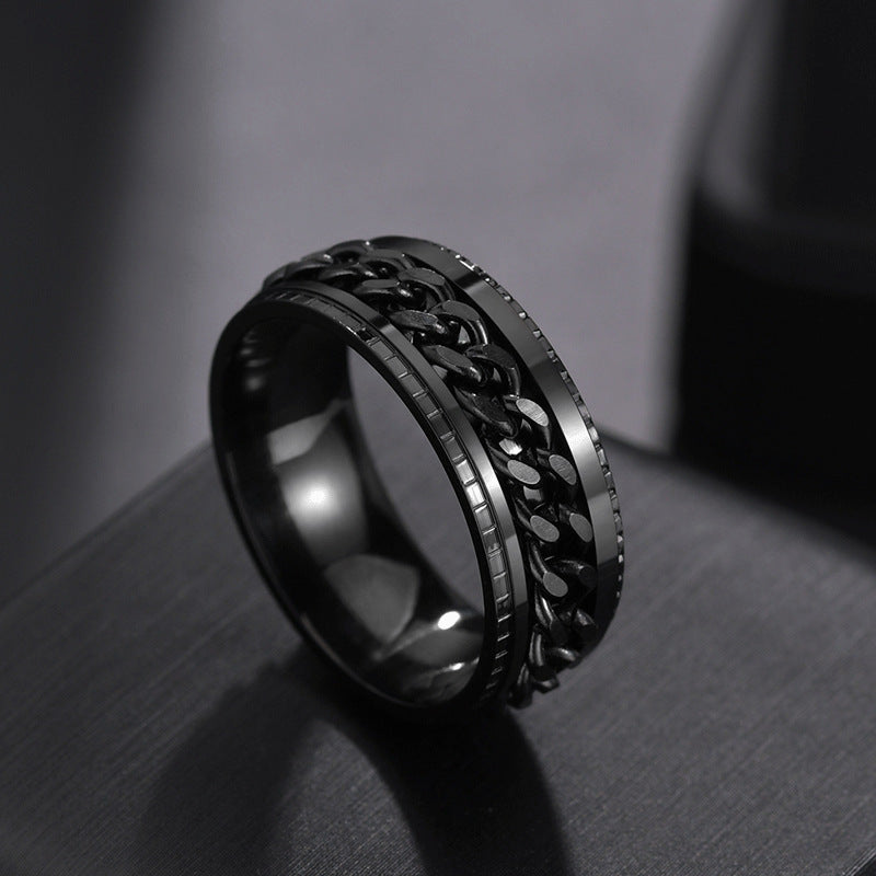 Men's Titanium Steel Rotatable Chain Embossed Ornament Rings