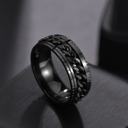 Men's Titanium Steel Rotatable Chain Embossed Ornament Rings