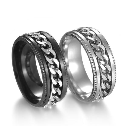 Men's Titanium Steel Rotatable Chain Embossed Ornament Rings