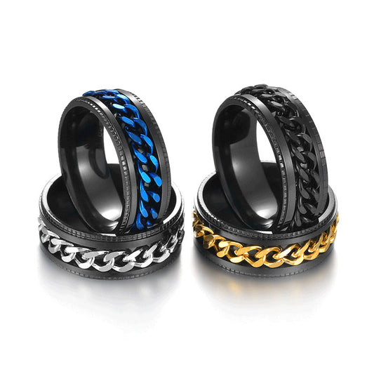 Men's Titanium Steel Rotatable Chain Embossed Ornament Rings