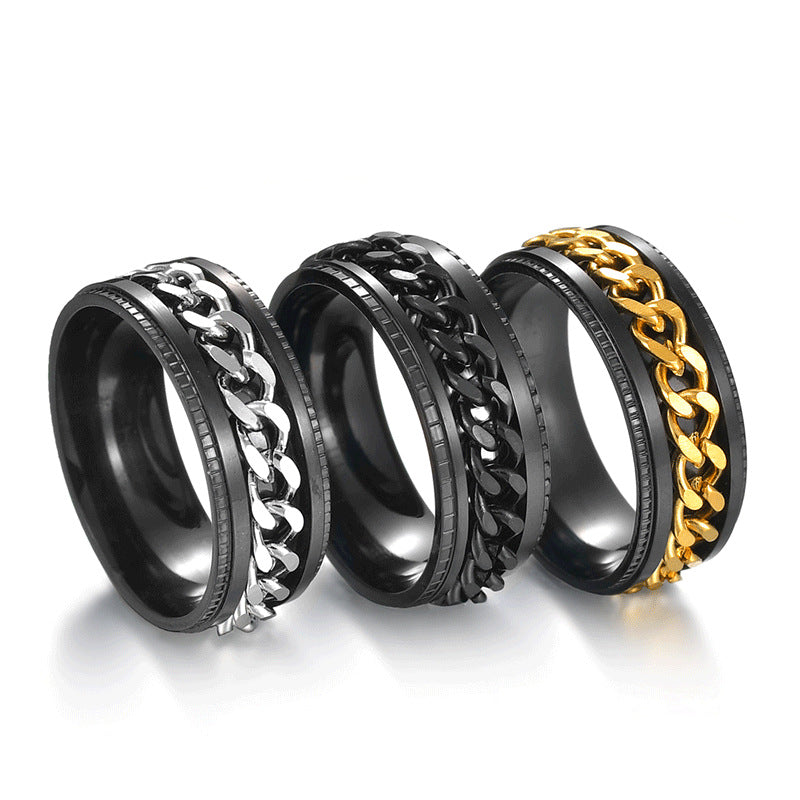 Men's Titanium Steel Rotatable Chain Embossed Ornament Rings