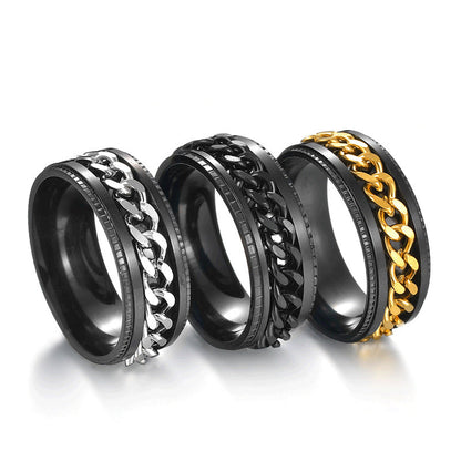 Men's Titanium Steel Rotatable Chain Embossed Ornament Rings