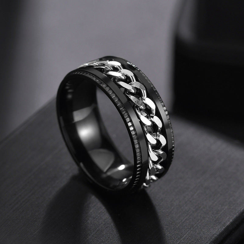 Men's Titanium Steel Rotatable Chain Embossed Ornament Rings