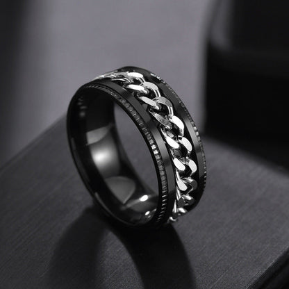Men's Titanium Steel Rotatable Chain Embossed Ornament Rings
