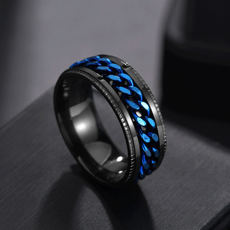 Men's Titanium Steel Rotatable Chain Embossed Ornament Rings