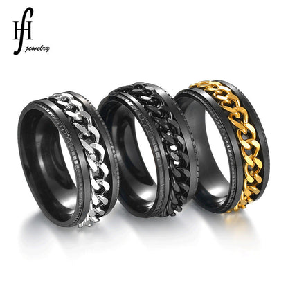 Men's Titanium Steel Rotatable Chain Embossed Ornament Rings