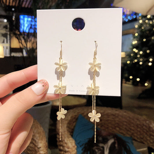 Niche Long Tassel Sier Pin Eardrops Earrings