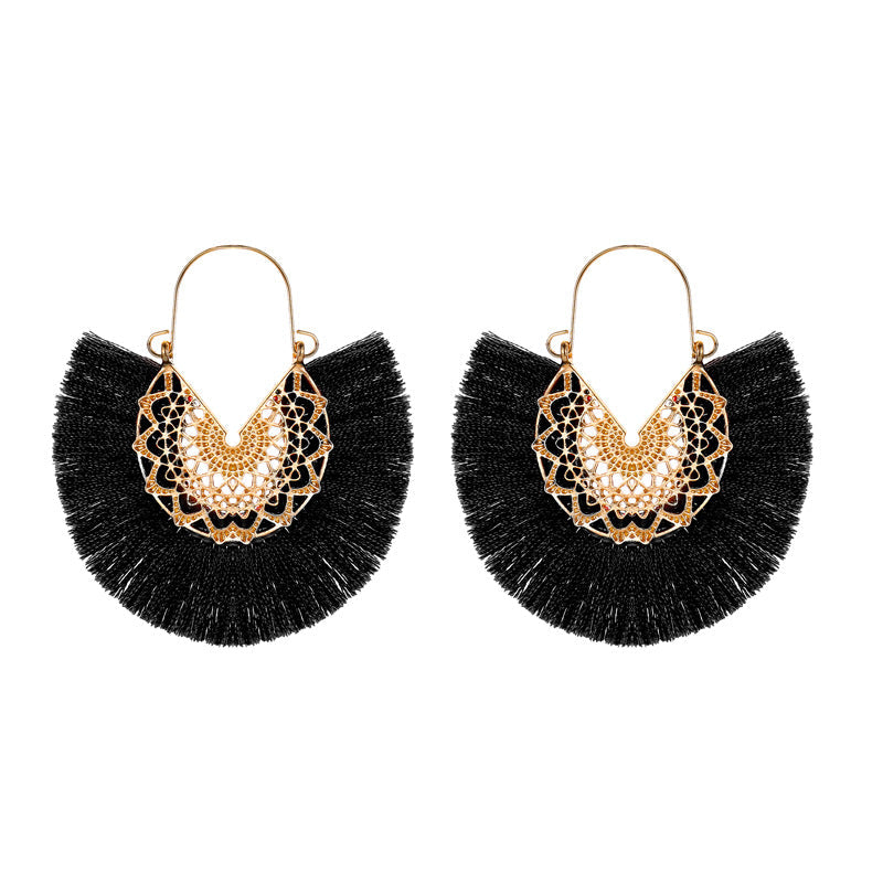 Bohemian Style Exaggerated Fan-shaped Tassel Elegant Earrings