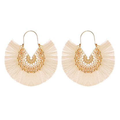 Bohemian Style Exaggerated Fan-shaped Tassel Elegant Earrings