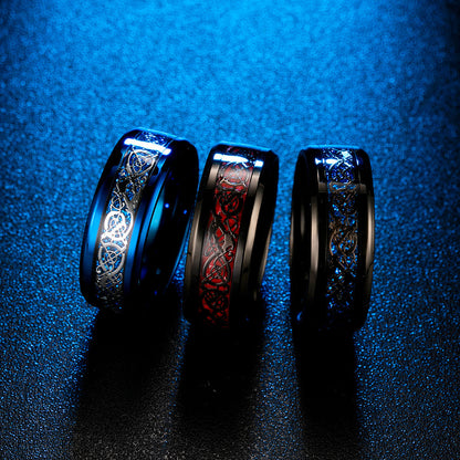 Men's Polished Plated Blue Inlaid Dragon Root Rings