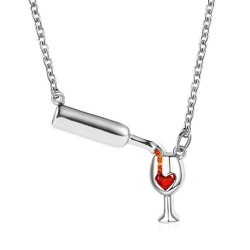 Personality Heart Shape With Diamond Red Goblet Necklaces