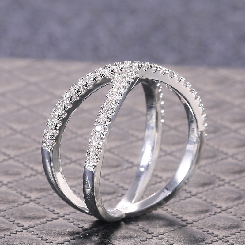 Shi Simple And Elegant Cross Zircon Inlaid Diamond Rings