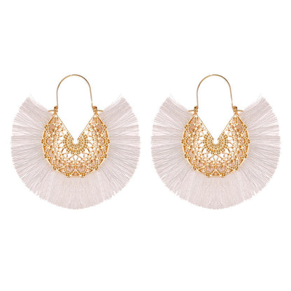 Bohemian Style Exaggerated Fan-shaped Tassel Elegant Earrings