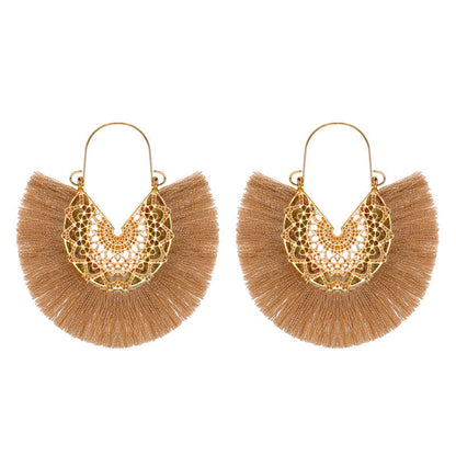 Bohemian Style Exaggerated Fan-shaped Tassel Elegant Earrings