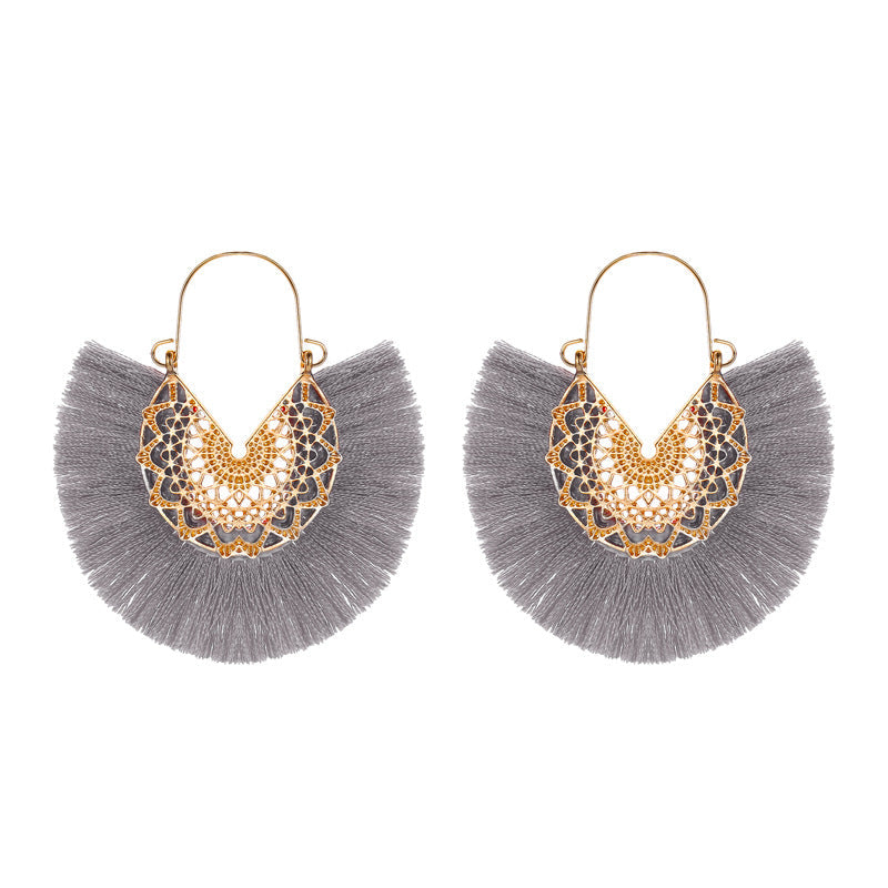 Bohemian Style Exaggerated Fan-shaped Tassel Elegant Earrings