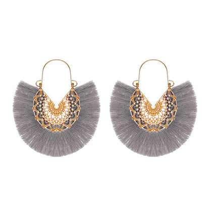 Bohemian Style Exaggerated Fan-shaped Tassel Elegant Earrings