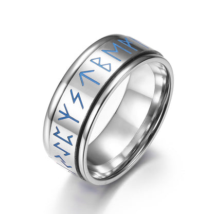Men's Nordic Style Titanium Steel Viking Text Rotatable Niche Rings
