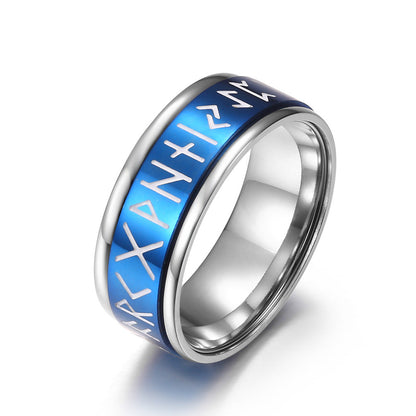 Men's Nordic Style Titanium Steel Viking Text Rotatable Niche Rings