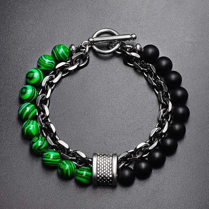 Men's Frosted Map Stone String Beads Metal Bracelets