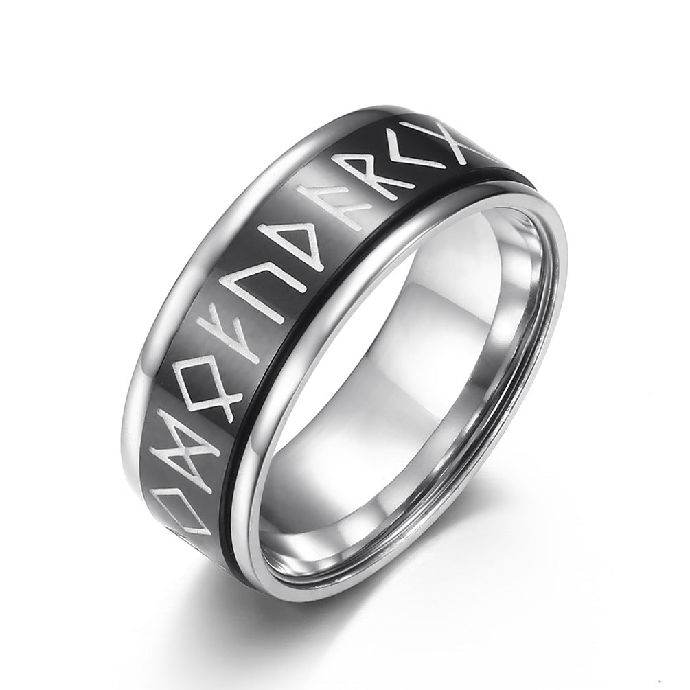 Men's Nordic Style Titanium Steel Viking Text Rotatable Niche Rings