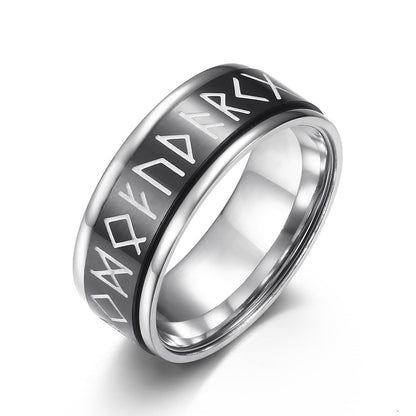Men's Nordic Style Titanium Steel Viking Text Rotatable Niche Rings