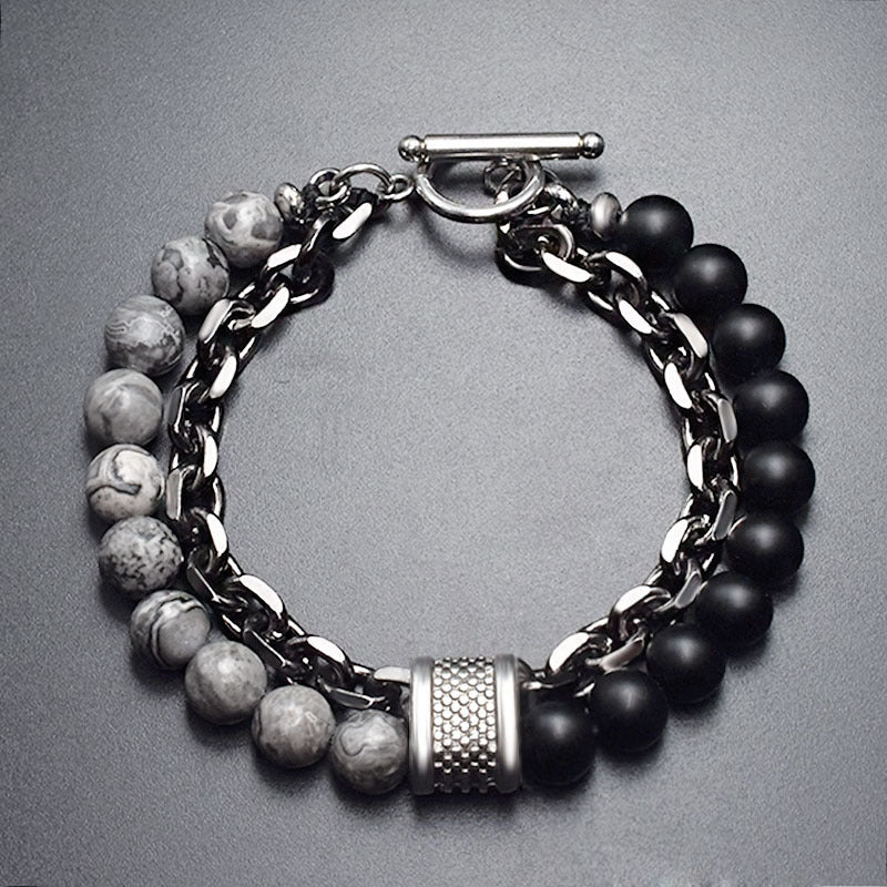 Men's Frosted Map Stone String Beads Metal Bracelets