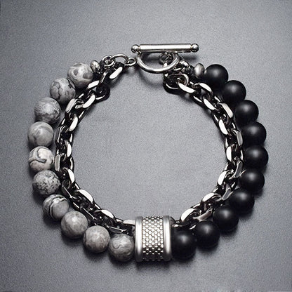 Men's Frosted Map Stone String Beads Metal Bracelets