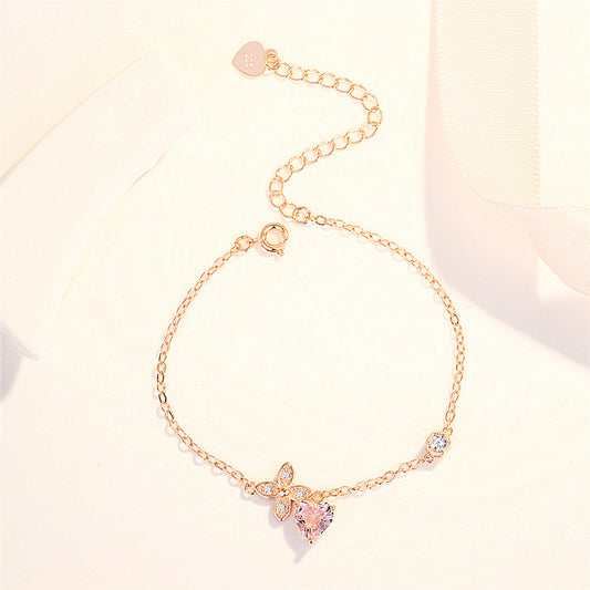 Women's Pink Diamond Clover Heart-shaped Peach Blossom Bracelets