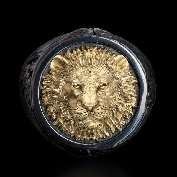 Men's Two-color Domineering Creative Lion's Head Bright Rings